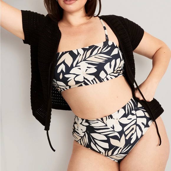 NWT OLD NAVY High-Waisted Bikini Swim BottomsBLACK AND WHITE WHITE PRINT XL - Picture 3 of 5